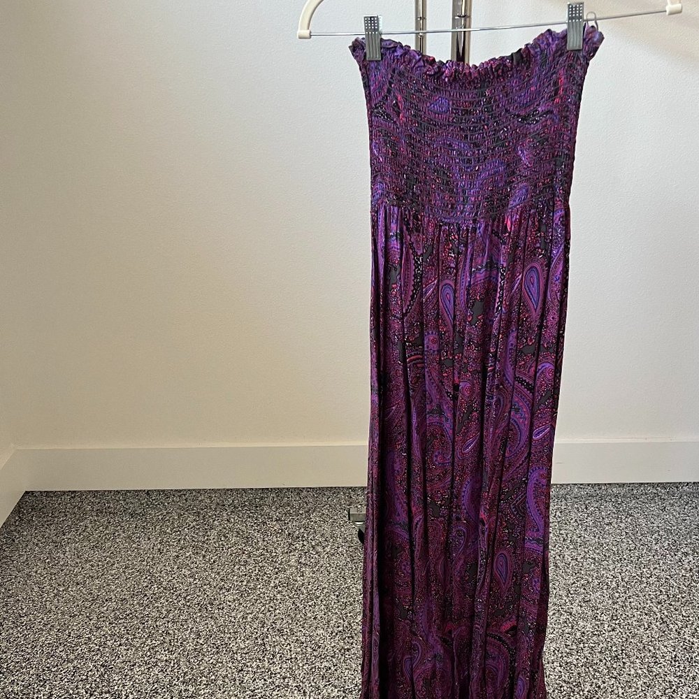 Purple Floral Strapless Maxi Dress